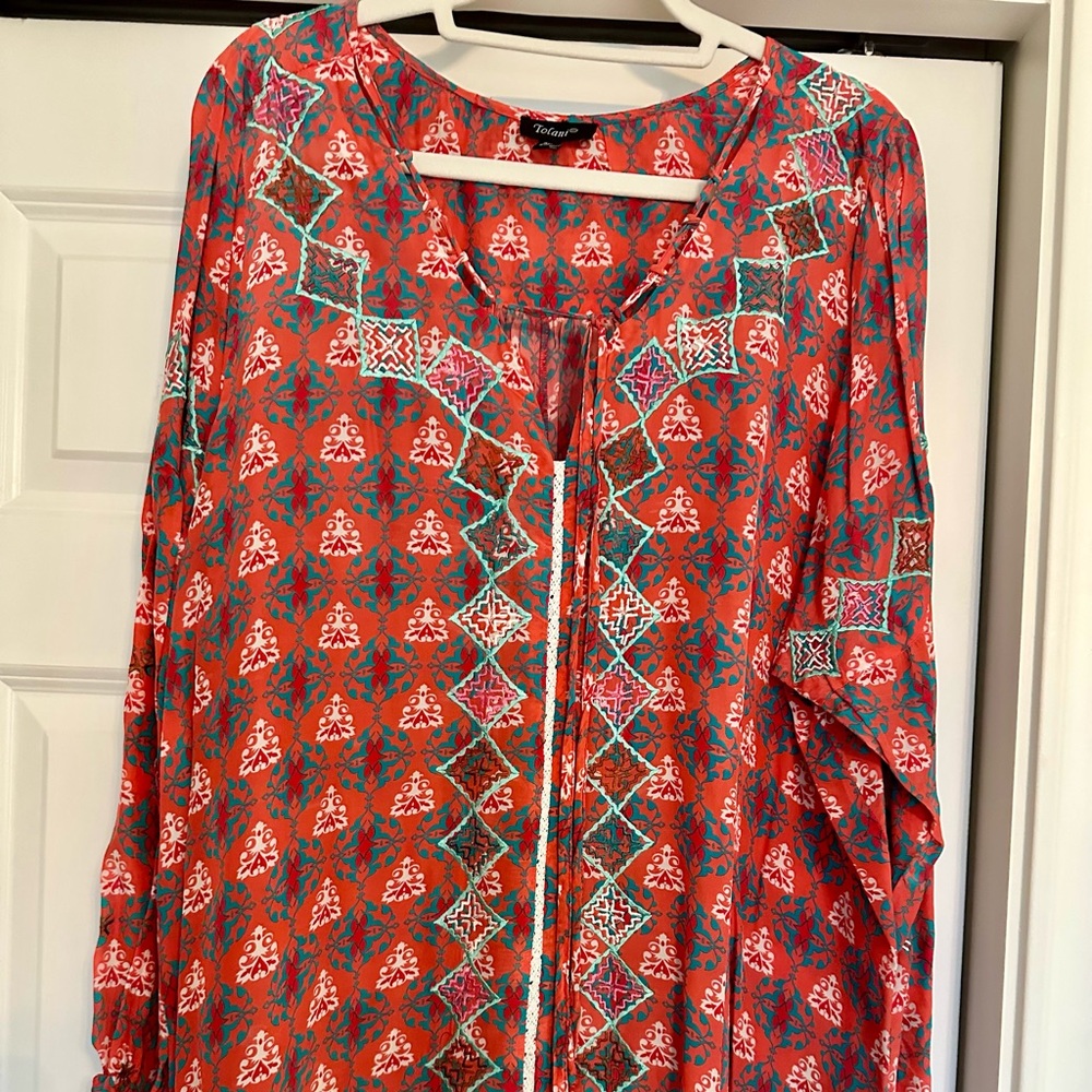 Tolani Silk Orange and Turquoise Women's Top